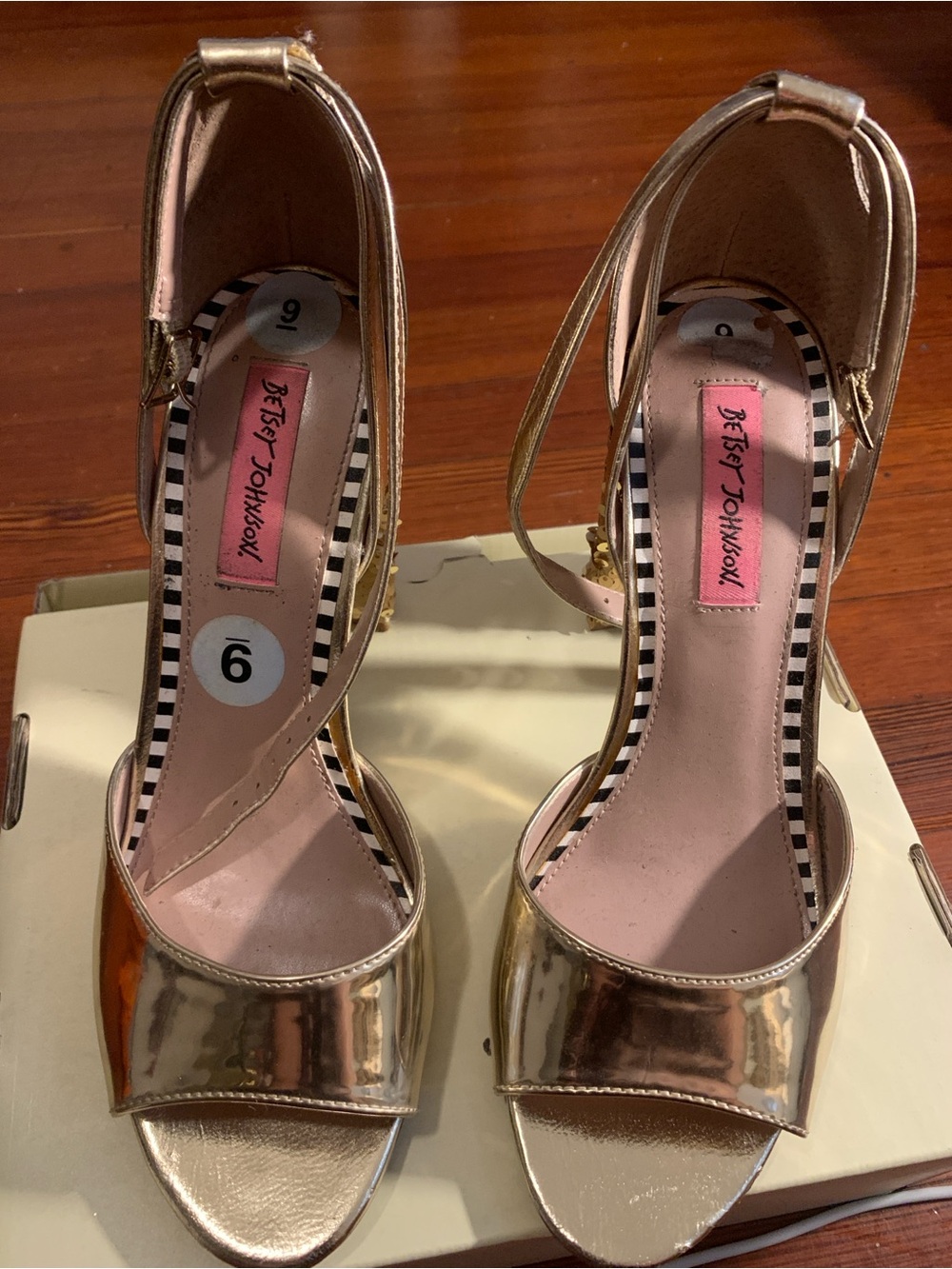 Betsey Johnson Metallic Gold Open-Toe Ankle-Strap Heels